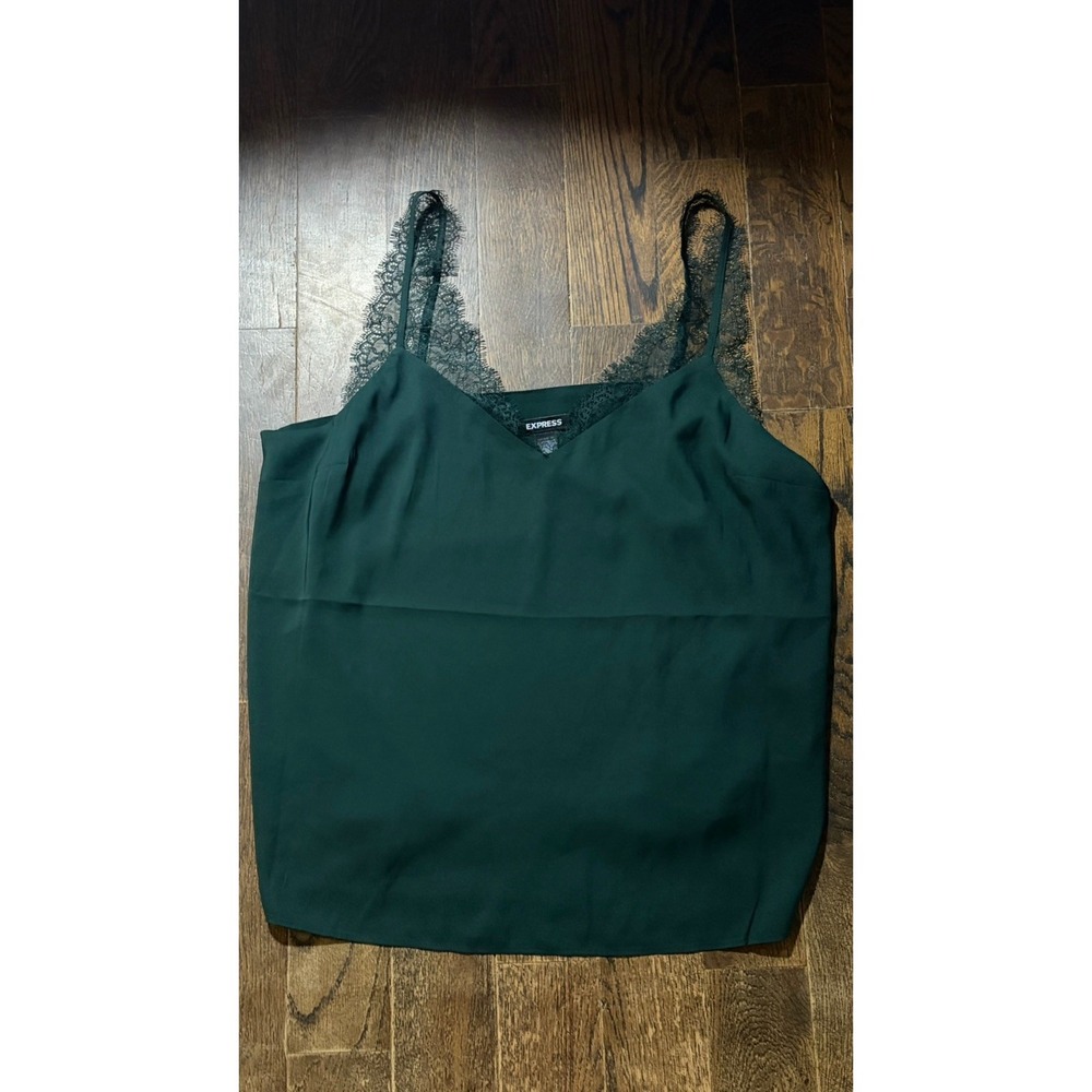 Express Top Womens  sz;L Sheer Chiffon Ruffle Sleeveless Tank Green